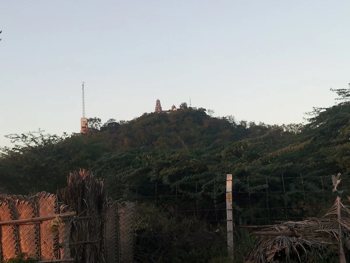 Alagumalai hill and hilltop temple photographed from below