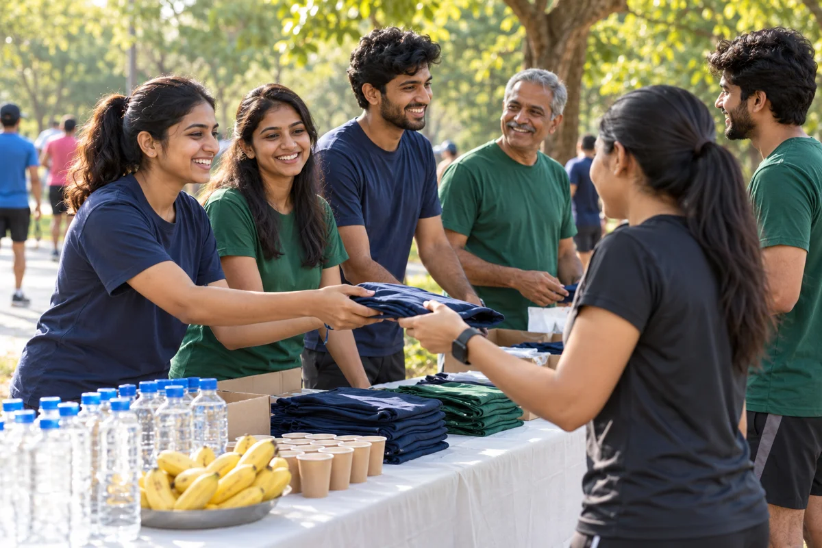 Illustrative image of South Indian volunteers welcoming a participant